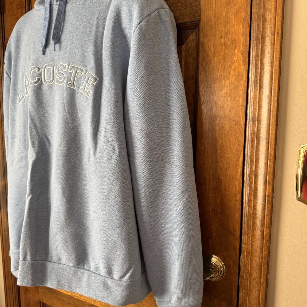 Lacoste Light Blue Pullover Hoodie w/Drawstring Sweatshirt Size 9 - Picture 5 of 11